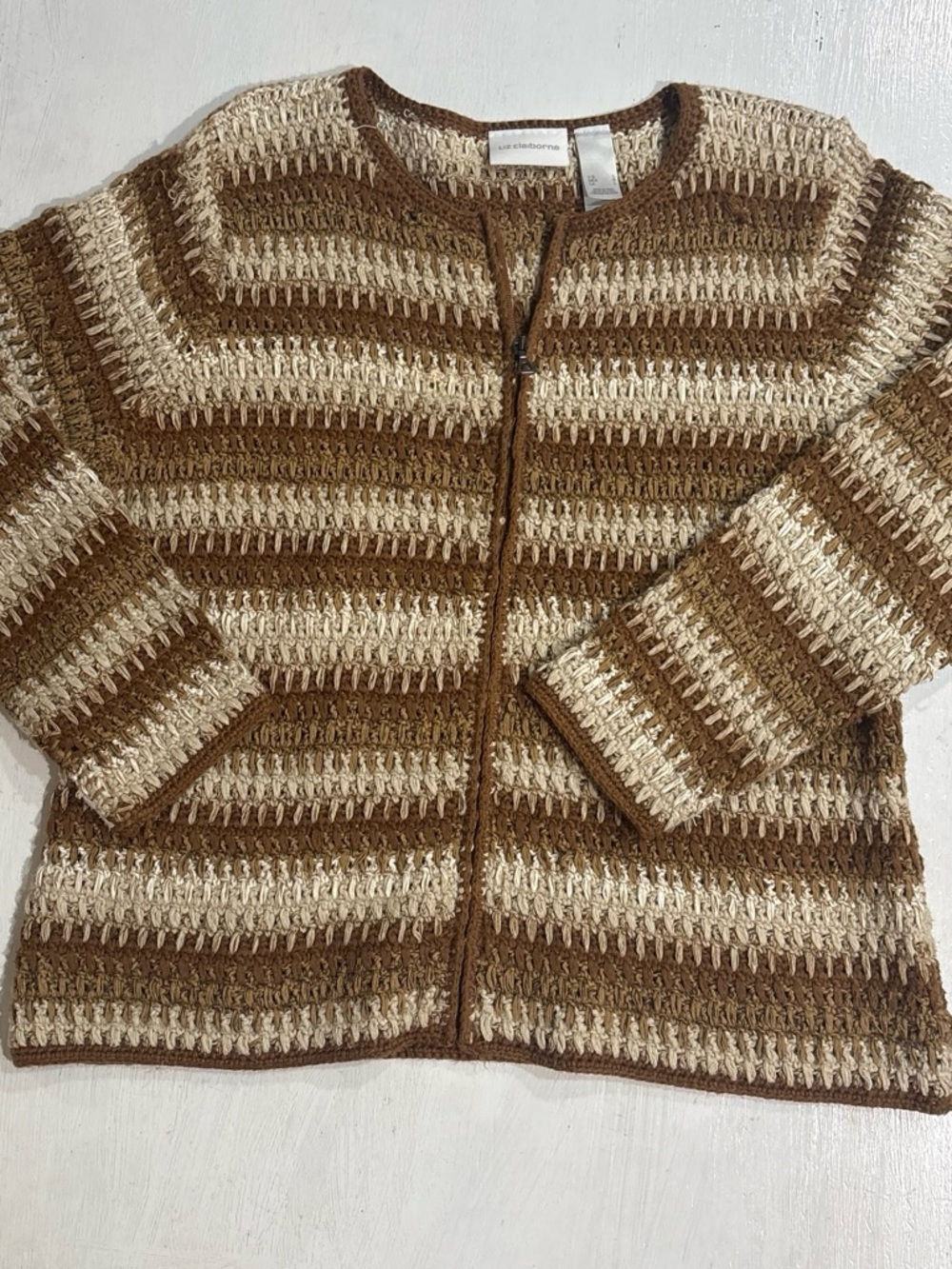 Vintage Liz Claiborne Knit Crochet Zip Sweater